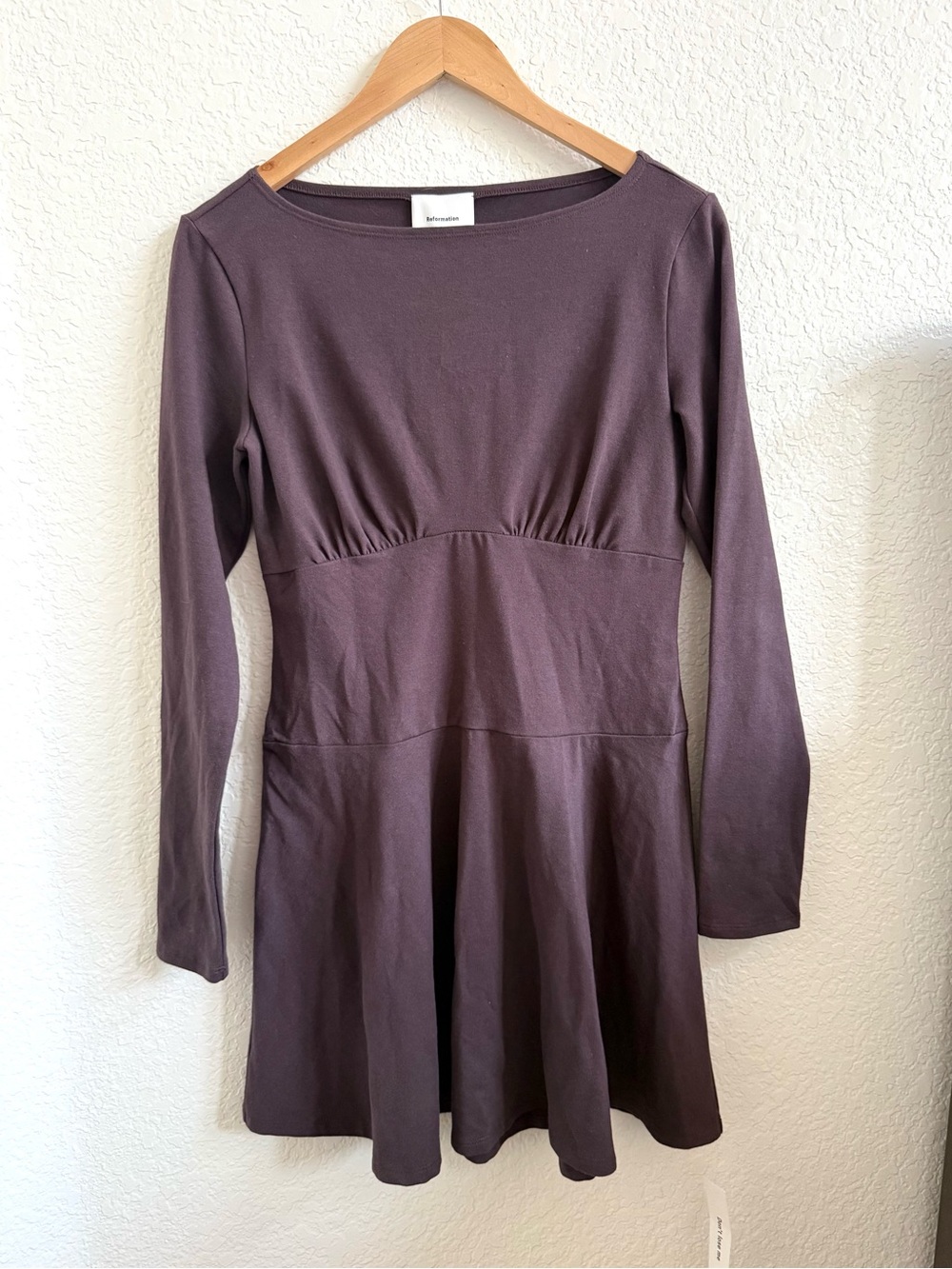 Reformation Melissa Knit Dress in Black Currant or Dark Brown Size M Long Sleeve - Picture 3 of 8